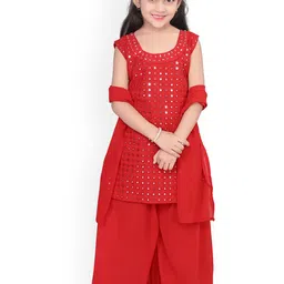 BAESD Girls Embroidered Regular Mirror Work Straight Kurta With Palazzos & Dupatta-picture-21