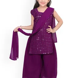 BAESD Girls Embroidered Regular Mirror Work Straught Kurta With Palazzos & Dupatta-picture-23