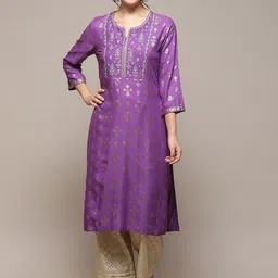 Biba Ethnic Motifs Printed Thread Work Straight Kurta with Palazzos-picture-12