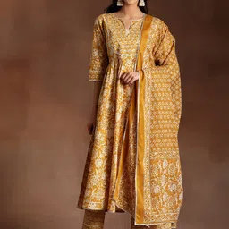 Libas Floral Printed Gotta Patti Pure Cotton Kurta & Trousers With Dupatta-picture-31