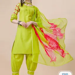 Sangria Tie-Up Neck Mirror Work Kurta & Salwar With Dupatta-picture-24