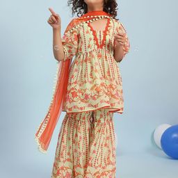 Biba Girls Floral Printed A-Line Kurti with Sharara & Dupatta-picture-18