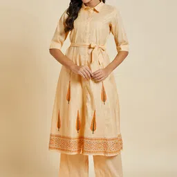 Sangria Ethnic Motifs Printed Pure Cotton A-Line Kurta And Palazzos-picture-22