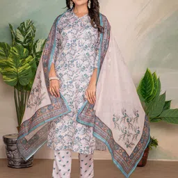 Siya Fashion Floral Printed Mandarin Collar Kurta With Trouser And Dupatta-picture-41