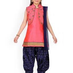 BAESD Girls Ethnic Motifs Embroidered Pure Silk Kurta With Patiala & Dupatta-picture-30