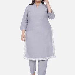 Fabnest Curve Women Grey Solid Pure Cotton Kurta with Trousers-picture-39