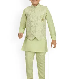 ahhaaaa Boys Regular Straight Knee Length Kurta with Pyjamas & Waistcoat-picture-55