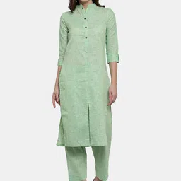 Sayesha Mandarin Collar Pure Cotton Straight Kurta with Trousers-picture-23