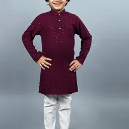 BAESD Boys Geometric Embroidered Mandarin Collar Long Sleeves Kurta with Pyjama-picture-15