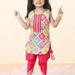 Sangria Girls Ethnic Motifs Printed Pure Cotton Sleeveless Kurta With Dhoti Pant-picture-14