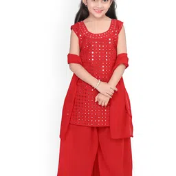 BAESD Girls Embroidered Regular Mirror Work A-Line Kurta With Palazzos & Dupatta-picture-29