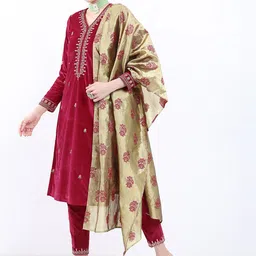 KETCH Women Ethnic Motifs Embroidered Velvet Kurta with Trousers & With Dupatta-image-34