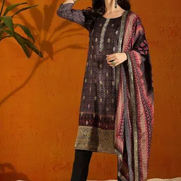 Anouk Ethnic Motifs Embroidered Pure Silk Kurta With Trouser & Dupatta-image-36