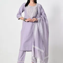 ALL WAYS YOU Floral Embroidered Mirror Work Straight Kurta with Trousers & Dupatta-picture-13