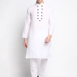 DEVOILER Men White Floral Printed Kurta with Trousers-picture-1