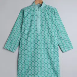 BAESD Boys Embroidered Regular Pure Cotton Kurta With Churidar image 4