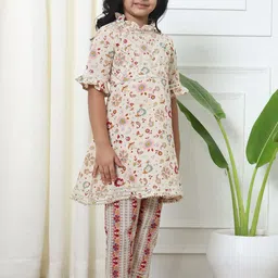 Readiprint Fashions Girls Floral Printed Gotta Patti Pure Cotton Kurti With Trousers image 3