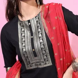 Vishudh Women Black Panelled Kurta with Trousers & With Dupatta image 2