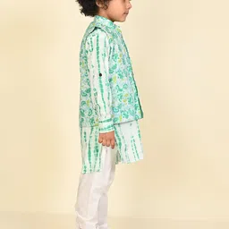 LIL PITAARA Boys Floral Printed Regular Pure Cotton Kurta With Pyjamas & Nehru Jacket image 3