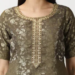 Saffron Threads Floral Woven Design Zari Jacquard A-Line Kurta With Palazzos & Dupatta image 2