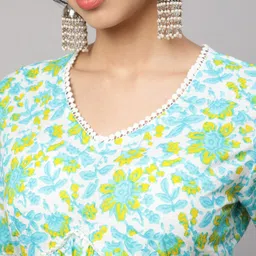 SAK JAIPUR Floral Printed Empire Pure Cotton Kurta With Palazzos image 5