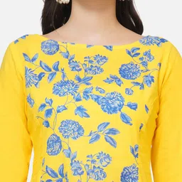 FABNEST Women Yellow & Blue Printed Regular Pure Cotton Kurta with Trousers image 5