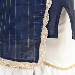 Sangria Girls Checked Lace Detail Asymmetric Straight Kurti With Sharara image 3