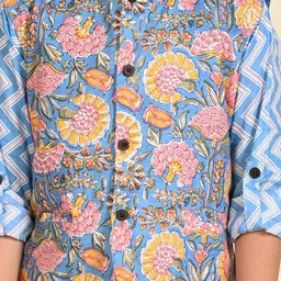 LIL PITAARA Boys Floral Printed Regular Pure Cotton Kurta With Pyjamas & Nehru Jacket image 2
