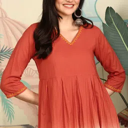 Ishin Rust Ombre Dyed V-Neck Pure Cotton Anarkali Kurta With Trousers image 3