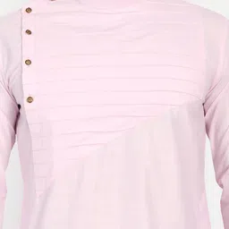 TAHVO Men Pink Pleated Detail Angrakha Kurta with Pyjama image 5