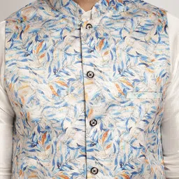 Kaifoo Mandarin Collar Floral Printed Kurta with Churidar & Nehru Jacke image 4