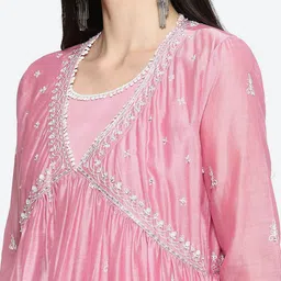 Biba Ethnic Motifs Embroidered Sequined A-Line Kurta with Palazzos & Dupatta image 5