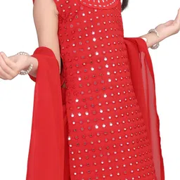 BAESD Girls Embroidered Regular Mirror Work Straight Kurta With Palazzos & Dupatta image 3