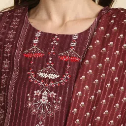 MADHURAM Women Floral Embroidered Mirror Work Kurta with Trousers & Dupatta image 2