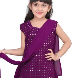 BAESD Girls Embroidered Regular Mirror Work Kurta with Palazzos & Dupatta image 2