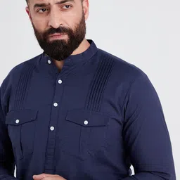 MR BUTTON Men Navy Blue Pure Cotton Kurta with Trousers image 3