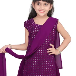 BAESD Girls Embroidered Regular Mirror Work Kurta With Palazzos & Dupatta image 5