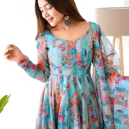 KALINI Floral Printed Gotta Patti Anarkali Kurta With Trousers & Dupatta image 3