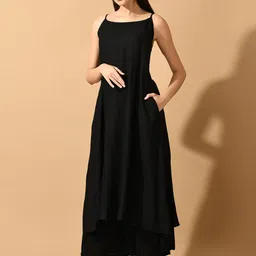 Sangria Black Sleeveless Linen Anarkali Kurta Set image 2