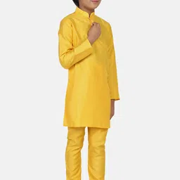 TAHVO Boys Mandarin Collar Dupion Silk Kurta With Churidar image 3