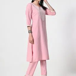 ALL WAYS YOU Floral Embroidered Straight Kurta with Trousers & Dupatta image 3