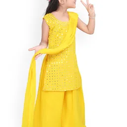 BAESD Girls Ethnic Motifs Mirror Work Georgette Straight Kurti with Palazzo & Dupatta image 3