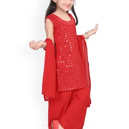 BAESD Girls Ethnic Motifs Mirror Work Georgette Straight Kurti with Palazzo & Dupatta image 2