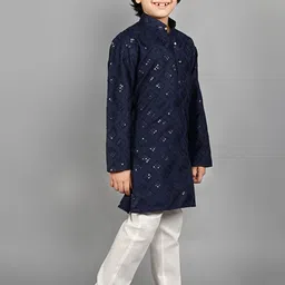 ahhaaaa Boys Geometric Embroidered Mandarin Collar Straight Kurta With Pyjama image 5