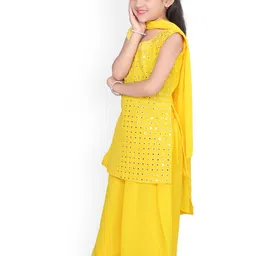 BAESD Girls Ethnic Motifs Mirror Work Georgette Straight Kurti with Palazzo & Dupatta image 2