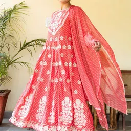 KALINI Ethnic Motifs Embroidered A-Line Kurta with Palazzos & Dupatta image 4