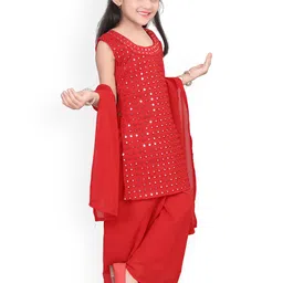 BAESD Girls Embroidered Regular Mirror Work Kurta With Palazzos & Dupatta image 4