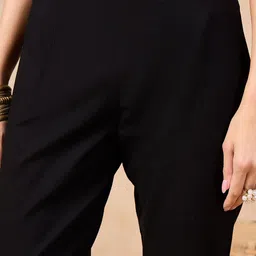 Anouk Black Ethnic Motifs Yoke Design Regular Thread Work Pure Cotton Straight Kurta Set image 4