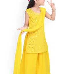 BAESD Girls Ethnic Motifs Mirror Work Georgette Straight Kurti with Palazzo & Dupatta image 3