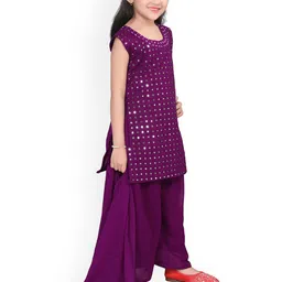 BAESD Girls Embroidered Regular Mirror Work Kurta with Palazzos & Dupatta image 3